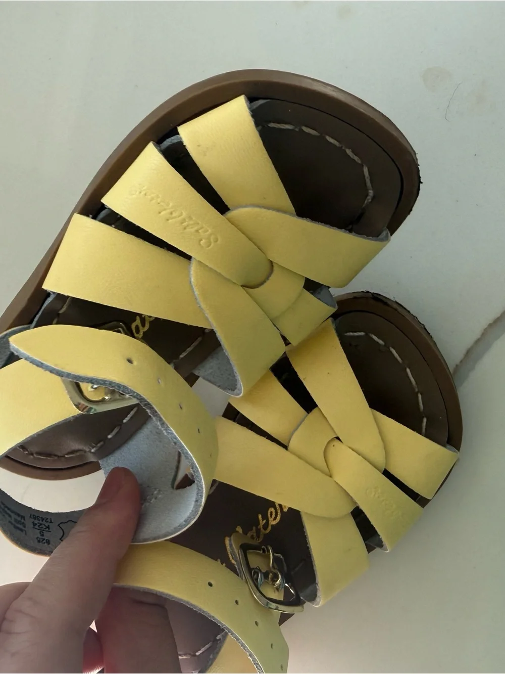Salt Water Sandals by Hoy Pale Yellow Kids Leather Sandals